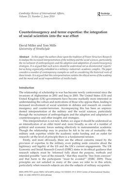 Counterinsurgency and Terror Expertise: the Integration of Social Scientists Into the War Effort