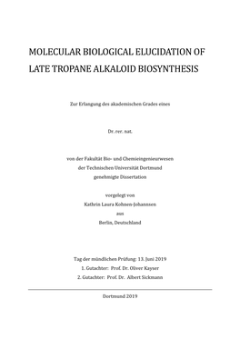 Molecular Biological Elucidation of Late Tropane Alkaloid Biosynthesis