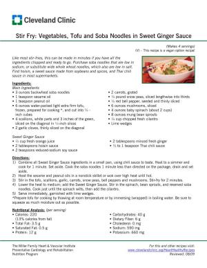 Stir Fry: Vegetables, Tofu and Soba Noodles in Sweet Ginger Sauce