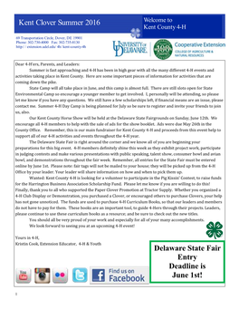 Kent Clover Summer 2016 Delaware State Fair Entry Deadline Is June 1St!