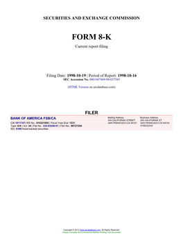 BANK of AMERICA FSB/CA (Form: 8-K, Filing Date