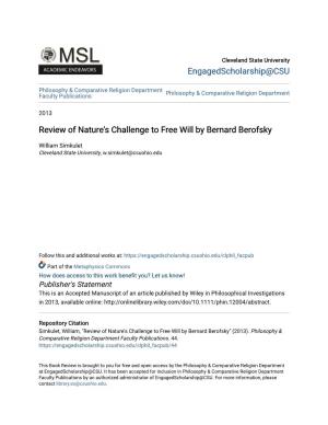 Review of Nature's Challenge to Free Will by Bernard Berofsky