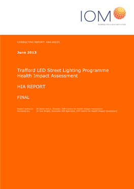 Trafford LED Street Lighting Programme Health Impact Assessment HIA REPORT