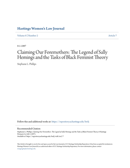 The Legend of Sally Hemings and the Tasks of Black Feminist Theory Stephanie L