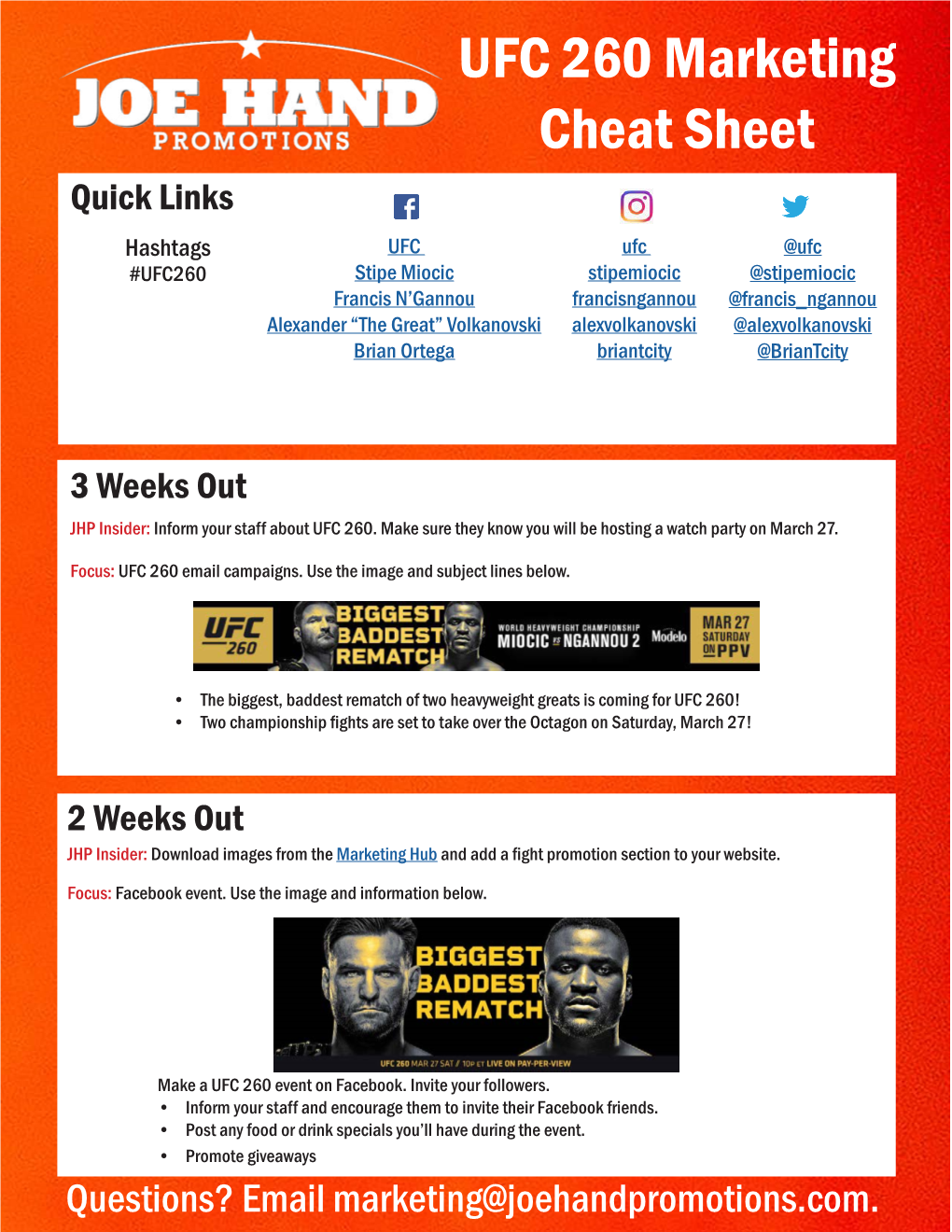 UFC 260 Marketing Cheat Sheet