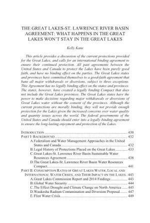 The Great Lakes-St. Lawrence River Basin Agreement: What Happens in the Great Lakes Won’T Stay in the Great Lakes