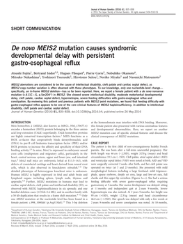 De Novo MEIS2 Mutation Causes Syndromic Developmental Delay with Persistent Gastro-Esophageal Reﬂux