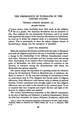 The Emergence of Pluralism in the United States Thomas O'brien Hanley, Sj