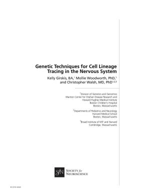 Genetic Techniques for Cell Lineage Tracing in the Nervous System Kelly Girskis, BA,1 Mollie Woodworth, Phd,1 and Christopher Walsh, MD, Phd1,2,3