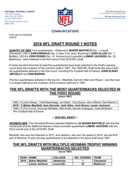 2018 Nfl Draft Round 1 Notes