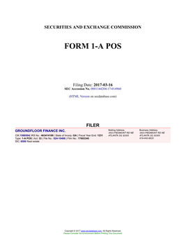 GROUNDFLOOR FINANCE INC. Form 1-A POS Filed 2017-03-16