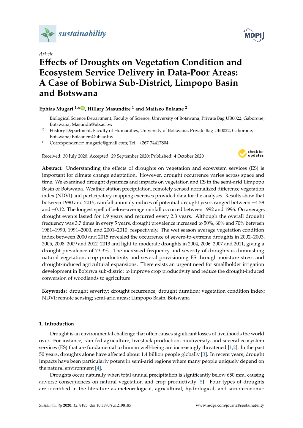 A Case of Bobirwa Sub-District, Limpopo Basin and Botswana