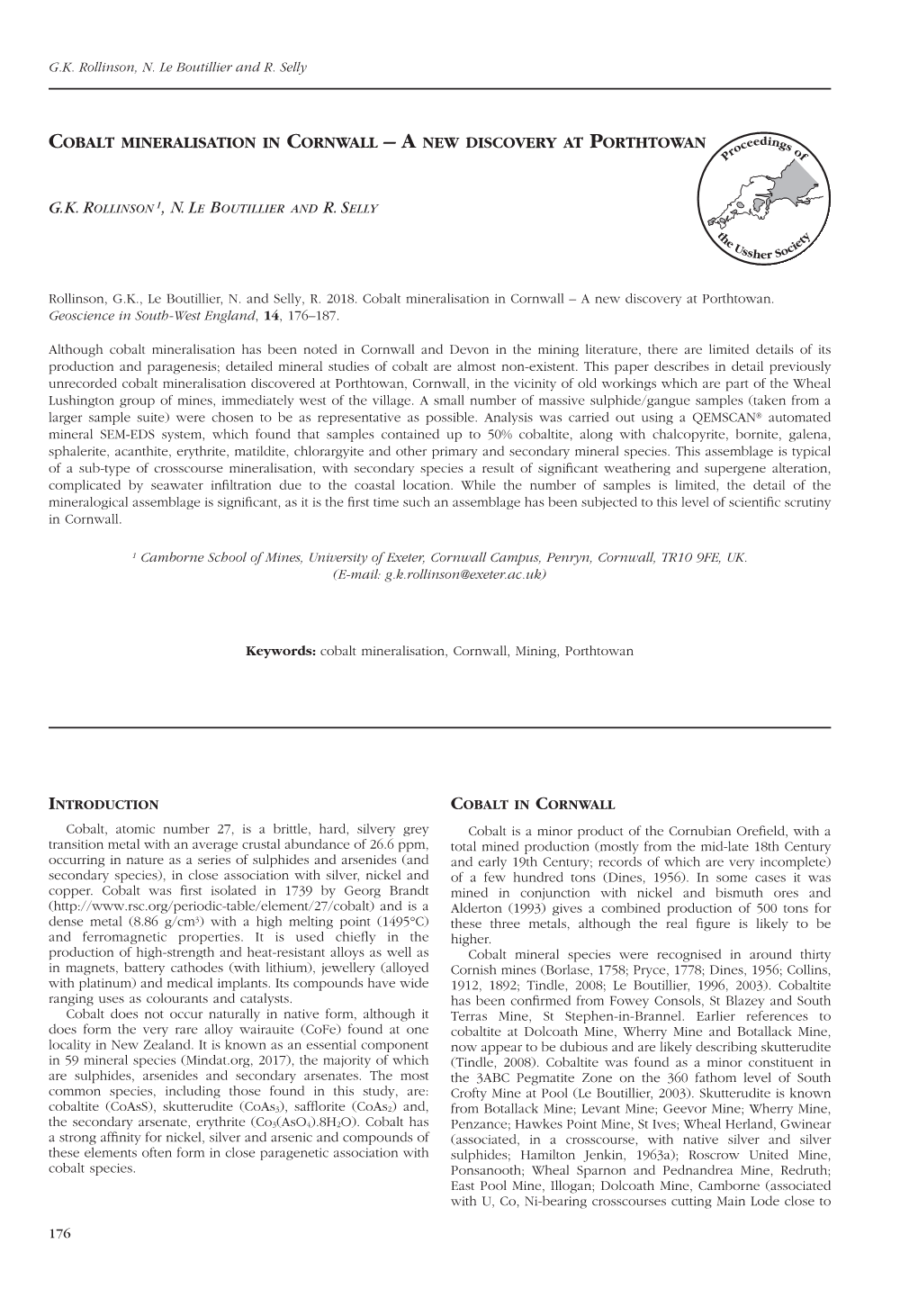 Cobalt Mineralisation in Cornwall – a New Discovery at Porthtowan