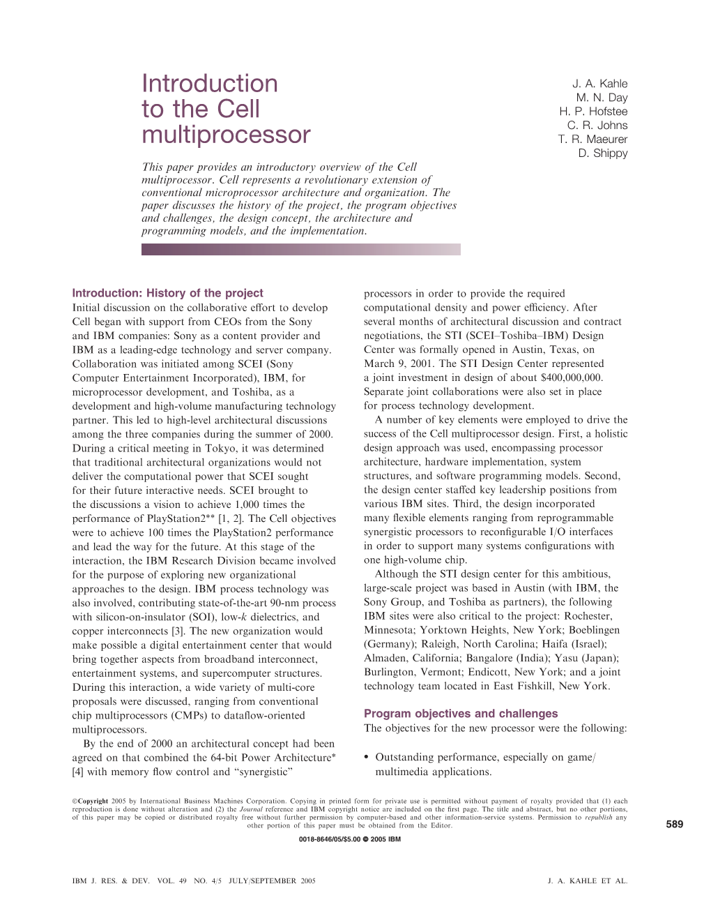 Introduction to the Cell Multiprocessor