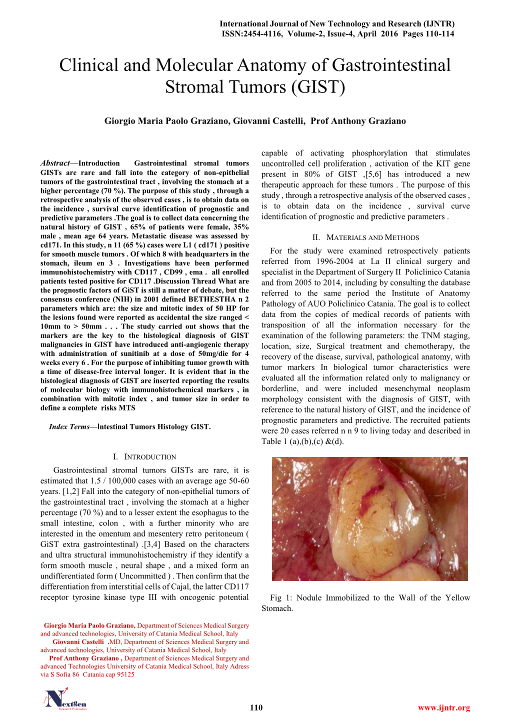 Clinical and Molecular Anatomy of Gastrointestinal Stromal Tumors (GIST)