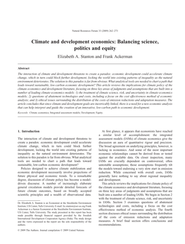 Climate and Development Economics: Balancing Science, Politics and Equity Elizabeth A