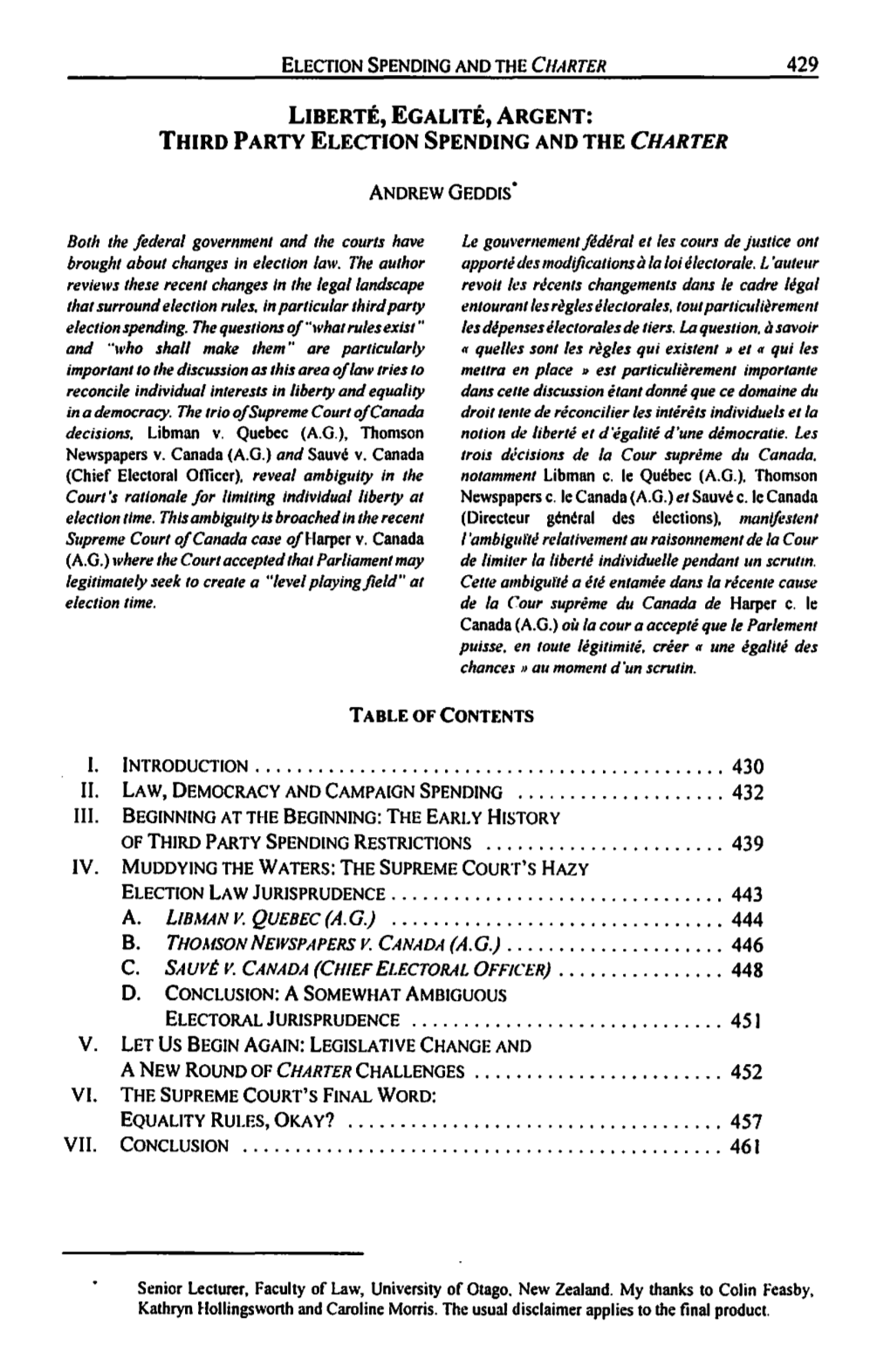 Third Party Election Spending and the Charter