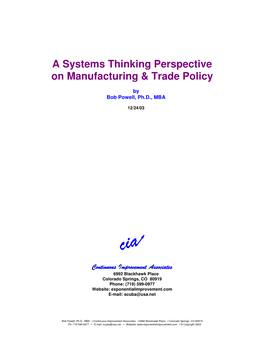 A Systems Thinking Perspective on Manufacturing & Trade Policy