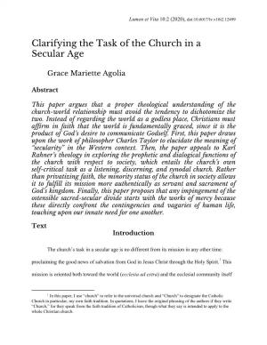 Clarifying the Task of the Church in a Secular Age