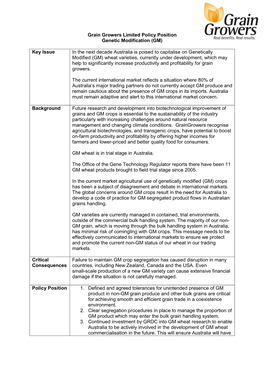 Grain Growers Limited Policy Position Genetic Modification (GM)