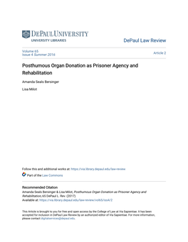 Posthumous Organ Donation As Prisoner Agency and Rehabilitation
