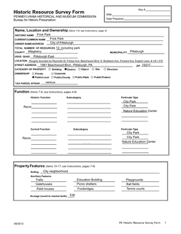 Pennsylvania Historical Resource Survey Form