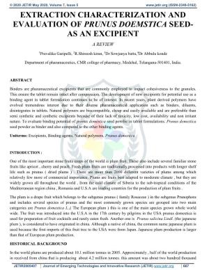 Extraction Characterization and Evaluation of Prunus Doemstica Seed- As an Excipient a Review