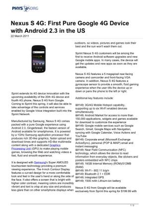 Nexus S 4G: First Pure Google 4G Device with Android 2.3 in the US 22 March 2011