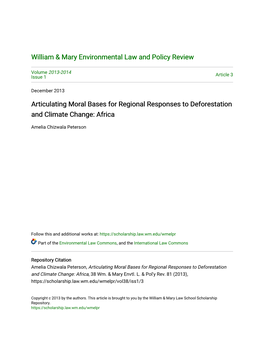 Articulating Moral Bases for Regional Responses to Deforestation and Climate Change: Africa