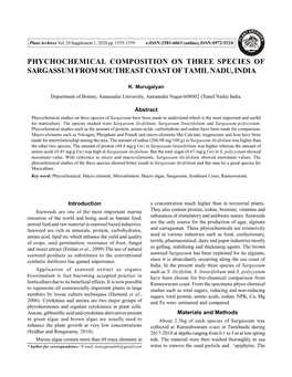 Phychochemical Composition on Three Species of Sargassum from Southeast Coast of Tamil Nadu, India