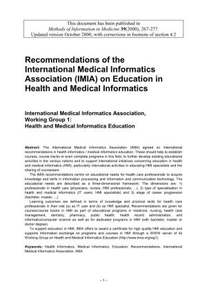 (IMIA) on Education in Health and Medical Informatics