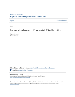 Messianic Allusions of Zechariah 13:6 Revisited Ingram London Andrews University