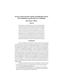 Poverty and Economic Change in Kalahandi, Orissa: the Unfinished Agenda and New Challenges Sunil Kumar Mishra * Abstract