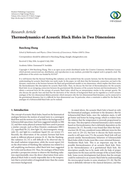 Thermodynamics of Acoustic Black Holes in Two Dimensions