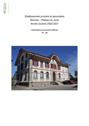 Etablissement Primaire Et Secondaire Bercher – Plateau Du Jorat Année Scolaire 2020-2021