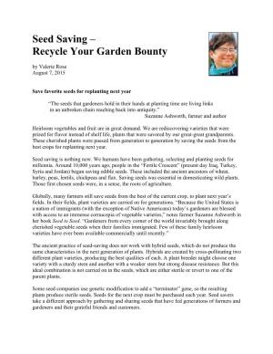 Seed Saving – Recycle Your Garden Bounty by Valerie Rose August 7, 2015