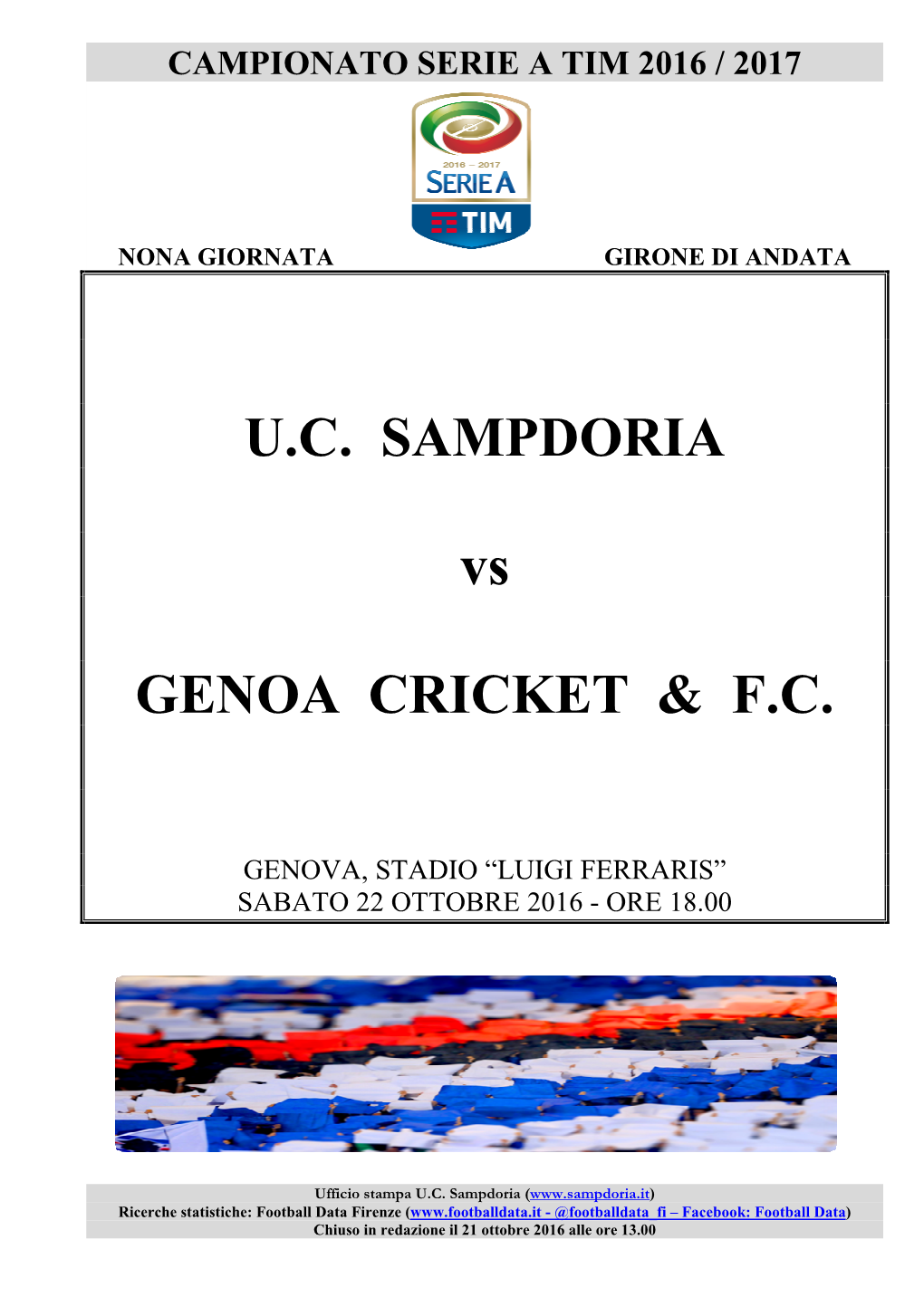 UC SAMPDORIA Vs GENOA CRICKET & FC