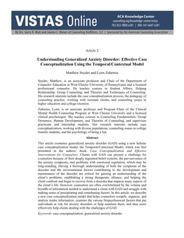 Understanding Generalized Anxiety Disorder: Effective Case Conceptualization Using the Temporal/Contextual Model