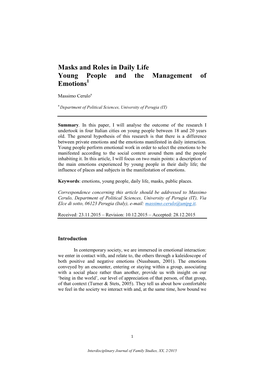 Masks and Roles in Daily Life Young People and the Management of Emotions1