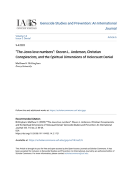 “The Jews Love Numbers”: Steven L. Anderson, Christian Conspiracists, and the Spiritual Dimensions of Holocaust Denial