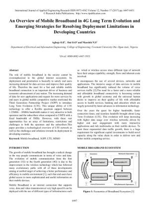 An Overview of Mobile Broadband in 4G Long Term Evolution and Emerging Strategies for Resolving Deployment Limitations in Developing Countries