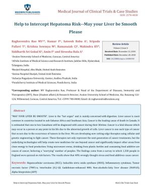 Raghavendra Rao MV, Et Al. Help to Intercept Hepatoma Risk--May Your Liver Be Copyright© Raghavendra Rao MV, Et Al