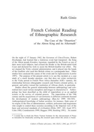 French Colonial Reading of Ethnographic Research the Case of the “Desertion” of the Abron King and Its Aftermath*