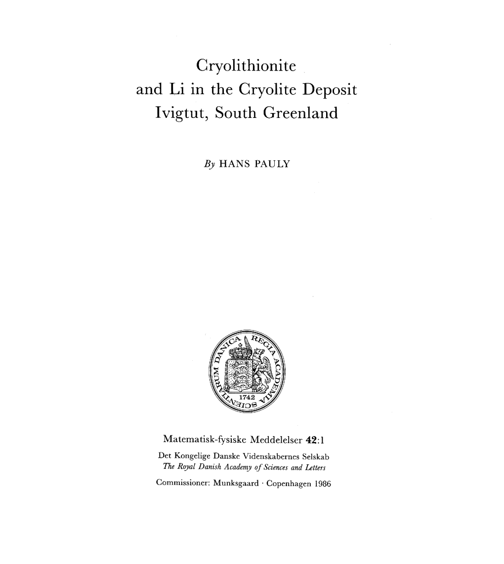 Cryolithionite and Li in the Cryolite Deposit Ivigtut, South Greenland