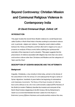 Beyond Controversy: Christian Mission and Communal Religious Violence in Contemporary India