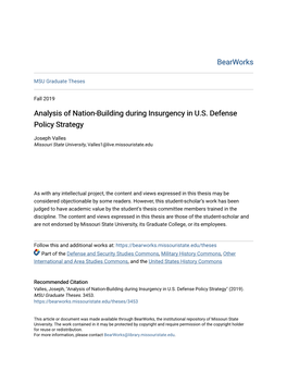 Analysis of Nation-Building During Insurgency in U.S. Defense Policy Strategy
