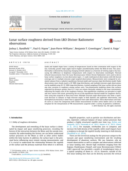 Lunar Surface Roughness Derived from LRO Diviner Radiometer Observations ⇑ Joshua L