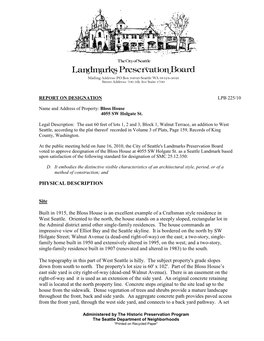 Report on Designation Lpb 225/10