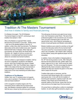 Tradition at the Masters Tournament and How It Relates to Family and Financial Planning