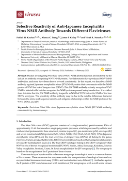 Selective Reactivity of Anti-Japanese Encephalitis Virus NS4B Antibody Towards Diﬀerent Flaviviruses